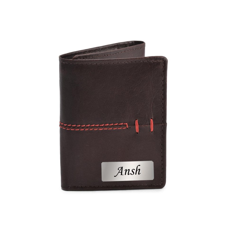 Personalized Genuine Leather Name Men's Tri Fold Wallet | Customized Gift for Boyfriend Friend Husband Father & Son